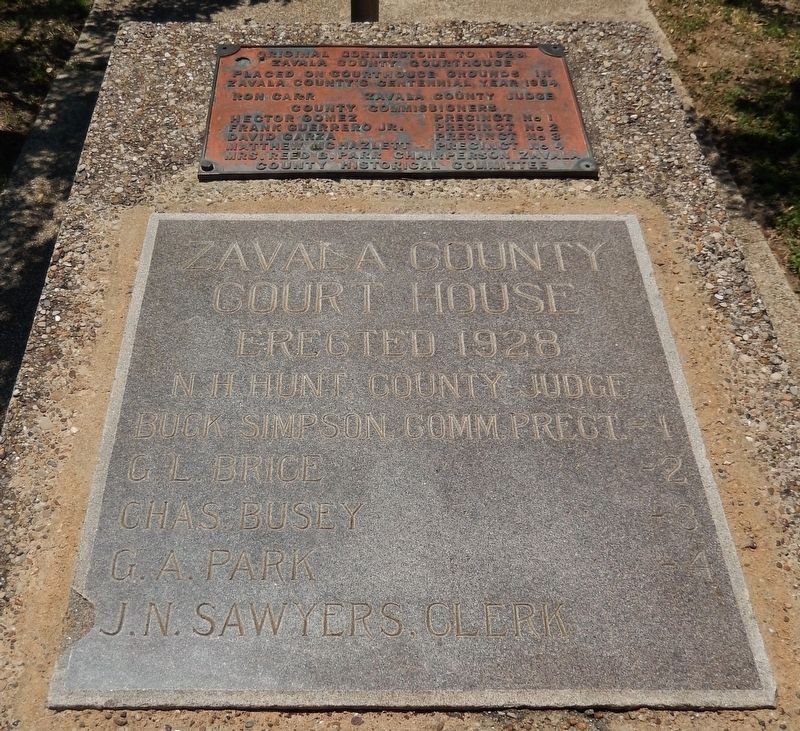 Zavala County 1928 Courthouse Cornerstone (<i>in front of marker</i>) image. Click for full size.