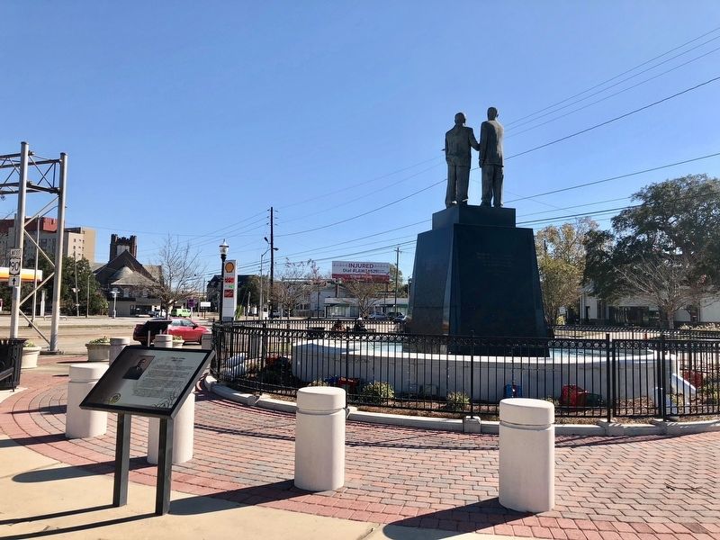 John L. LeFlore Marker and the statue. image. Click for full size.