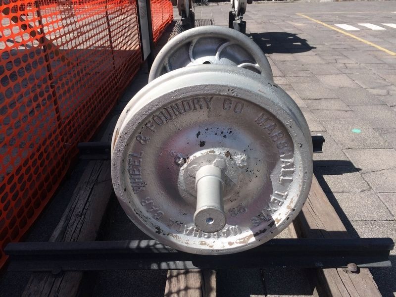 A wheelset from the Marshall Car Wheel & Foundry Company, to the right of the marker. Click for full size. A wheelset from the Marshall Car Wheel & Foundry Company, to the right of the marker image. Click for full size.