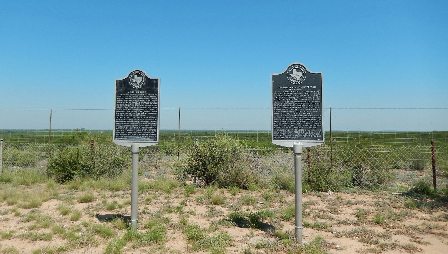 C.S.A. Camp Nueces Marker (<i>wide view showing adjacent marker on right</i>) image. Click for full size.
