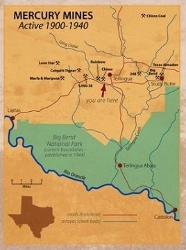 Marker detail: Mercury Mines Active 1900-1940. Click for full size. Marker detail: Mercury Mines Active 1900-1940 image. Click for full size.