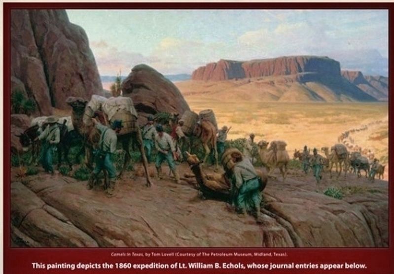 Painting depicts the 1860 expedition of Lt. William B. Echols, whose journal entries appear below: image. Click for full size.