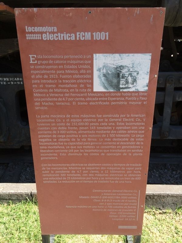 Electric Locomotive FCM 1001 Marker. Click for full size. Electric Locomotive FCM 1001 Marker image. Click for full size.