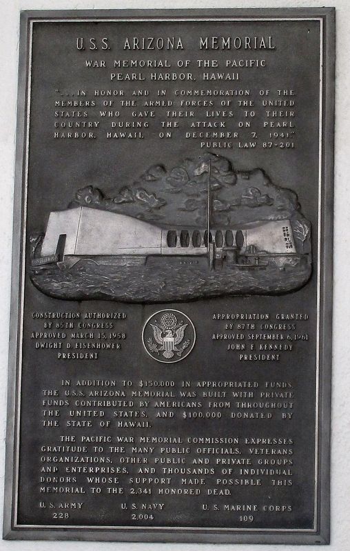 U.S.S. Arizona Memorial Marker image. Click for full size.