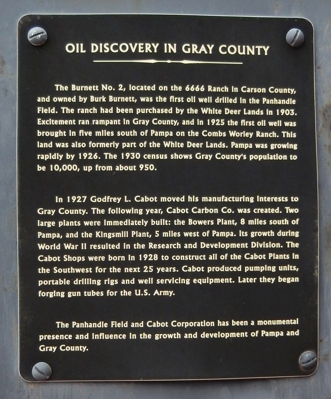 Oil Discovery in Gray County Marker image. Click for full size.