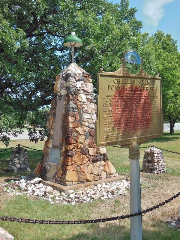 Charles Nolin, Pony Mail Carrier Marker (<i>Nolin Monument Obelisk in background</i>) image. Click for full size.