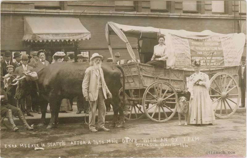 Ezra Meeker and his Covered Wagon image. Click for full size.