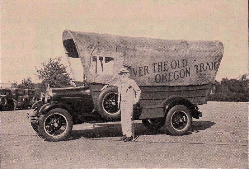 Ezra Meeker and the "Schooner-mobile". Click for full size. Ezra Meeker and the "Schooner-mobile" image. Click for full size.