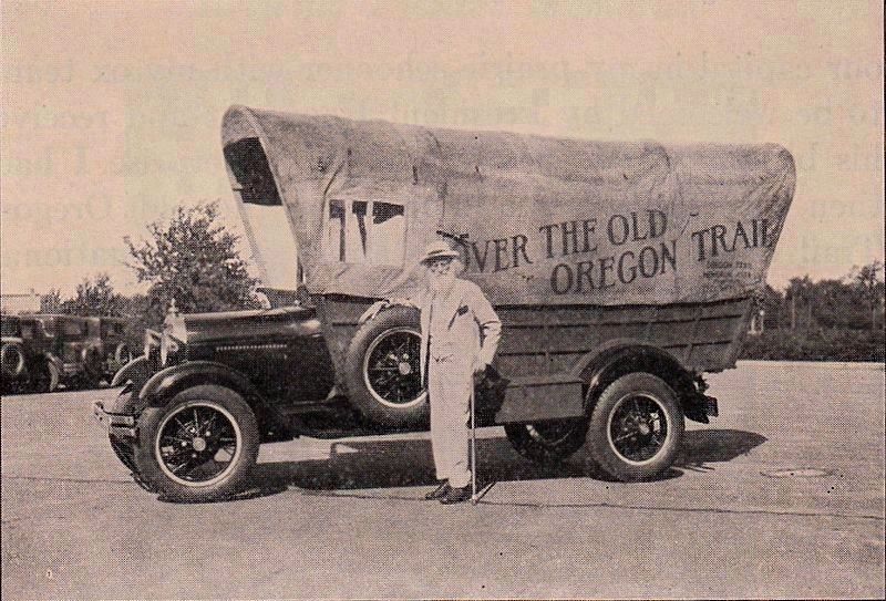 Ezra Meeker and the "Schooner-mobile" image. Click for full size.