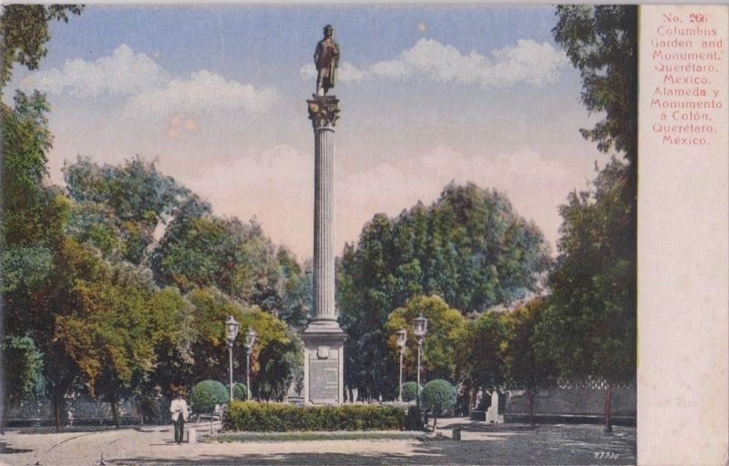 A postcard of the monument to Columbus in its previous location image. Click for full size.