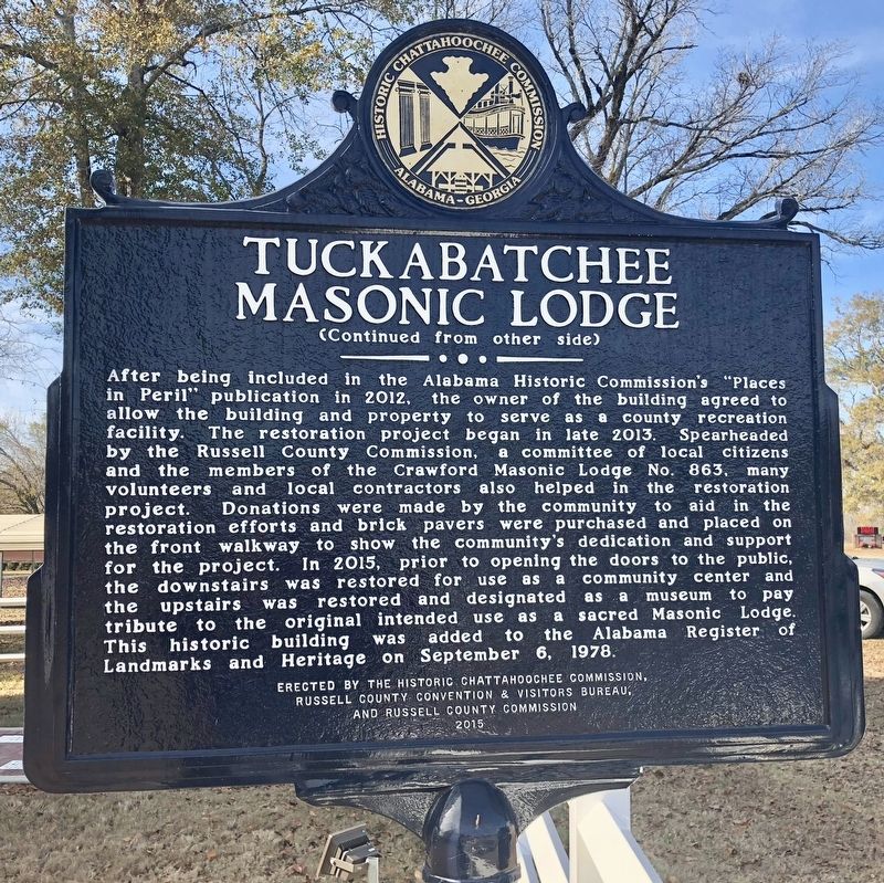 Tuckabatchee Masonic Lodge Marker (Rear) image. Click for full size.