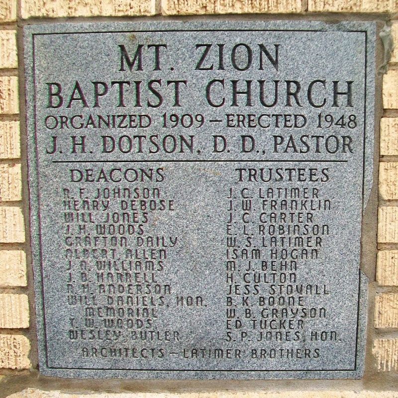 Mt. Zion Baptist Church Date Stone. Click for full size. Mt. Zion Baptist Church Date Stone image. Click for full size.