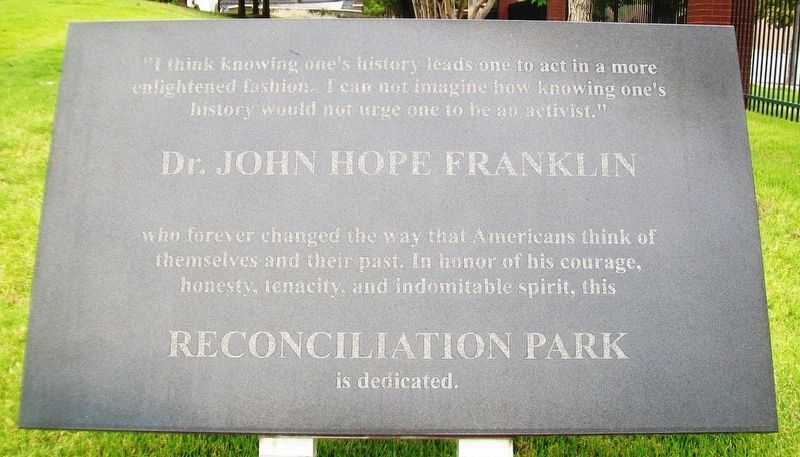 John Hope Franklin Reconciliation Park Dedication Marker image. Click for full size.
