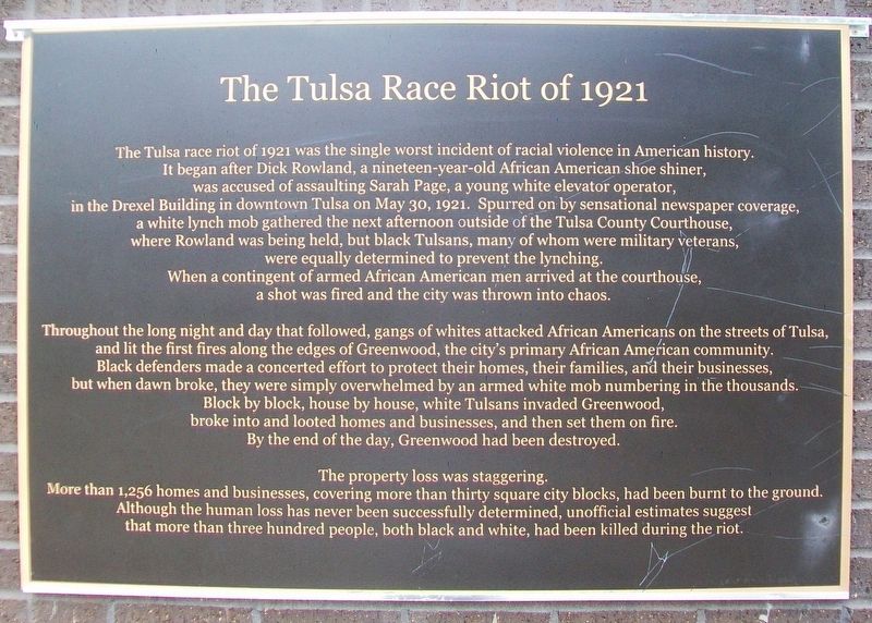 The Tulsa Race Riot of 1921 Marker image. Click for full size.