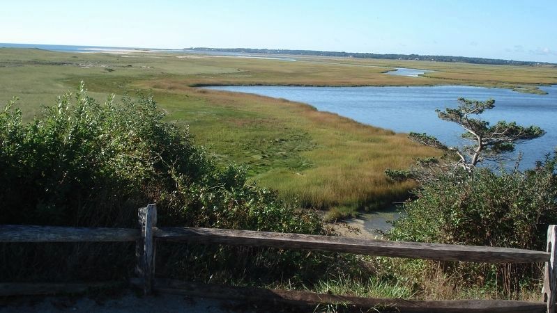 Nauset Spit.<br> Beston’s house was on the outer dune at the extreme left. image. Click for full size.