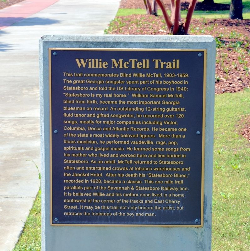 Willie McTell Trail Marker image. Click for full size.