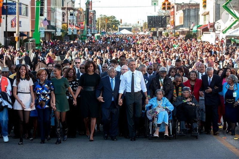 Amelia Boynton Robinson (wearing light blue, in wheelchair). image. Click for full size.