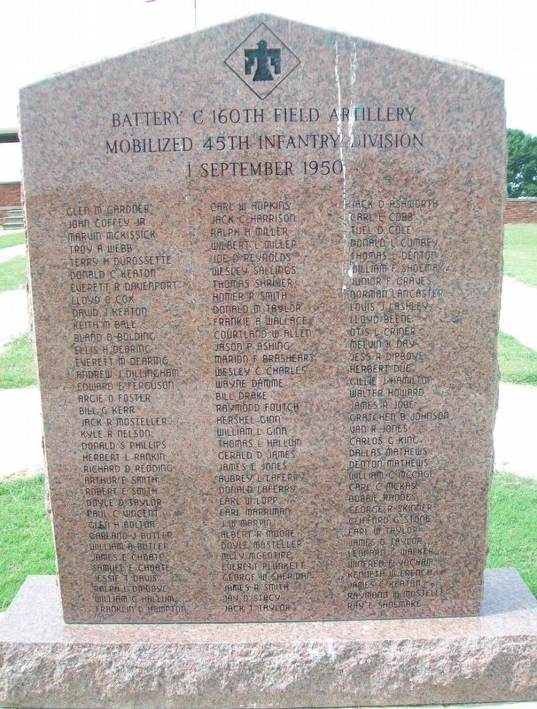 Battery C 160th Field Artillery Monument (back). Click for full size. Battery C 160th Field Artillery Monument (back) image. Click for full size.