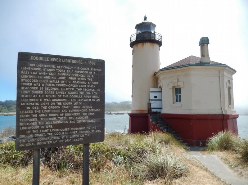Coquille River Lighthouse - 1896 Marker (<i>wide view</i>) image. Click for full size.