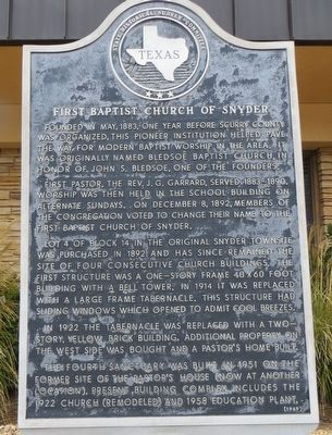 First Baptist Church of Snyder Marker. Click for full size. First Baptist Church of Snyder Marker image. Click for full size.
