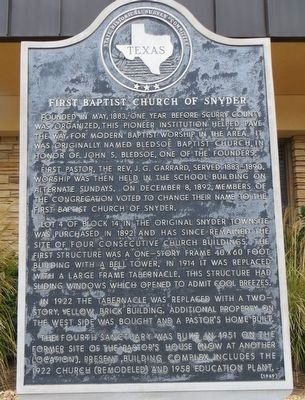 First Baptist Church of Snyder Marker image. Click for full size.