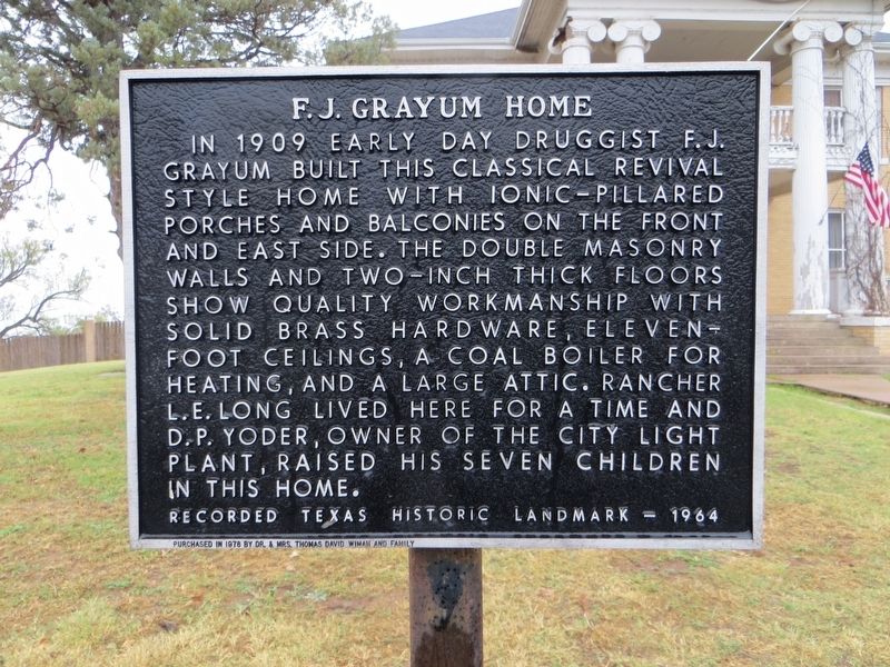 F. J. Grayum Home Marker. Click for full size. F. J. Grayum Home Marker image. Click for full size.