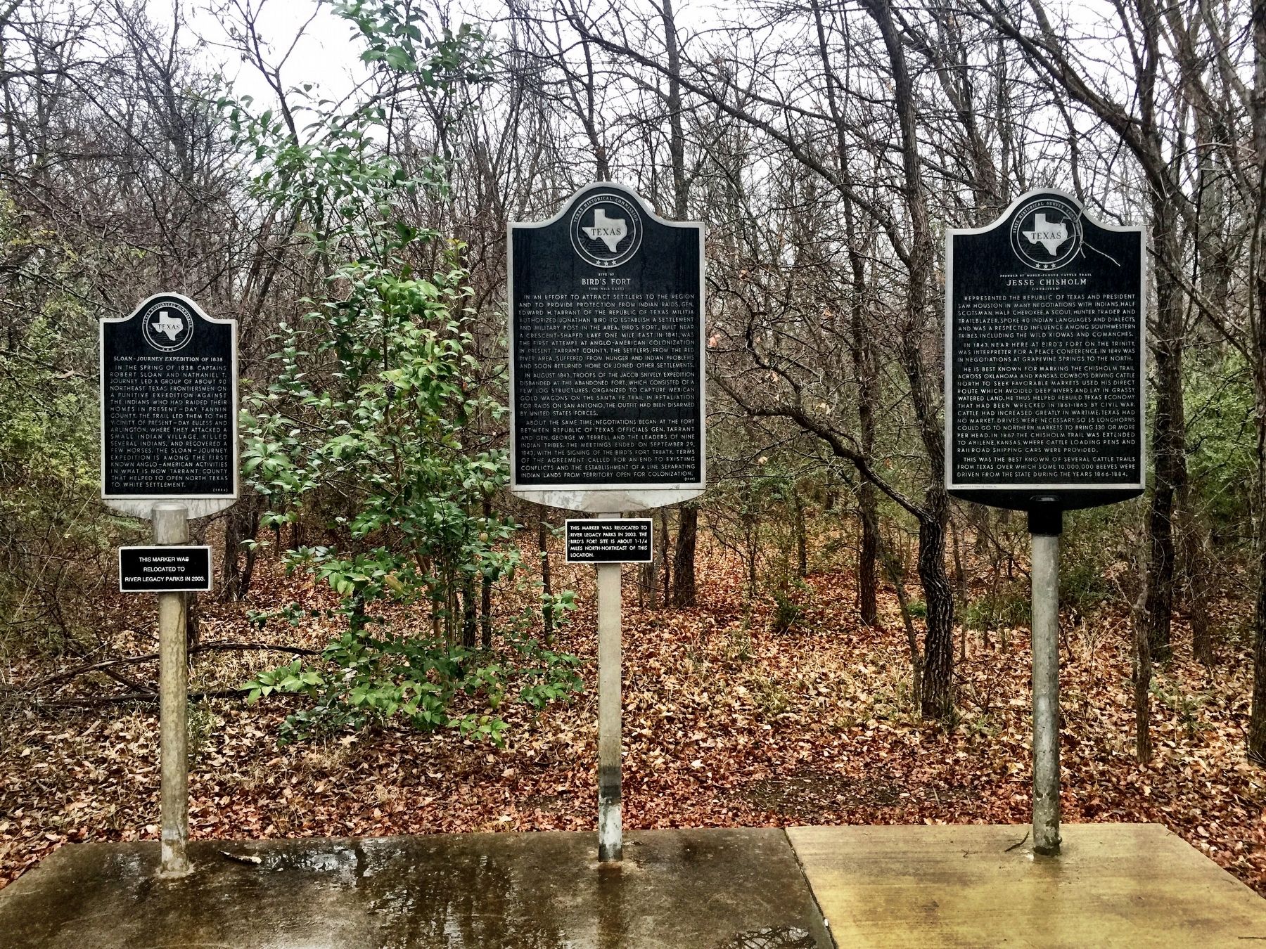 Jesse Chisholm Marker, right, with the two other markers in this park image. Click for full size.