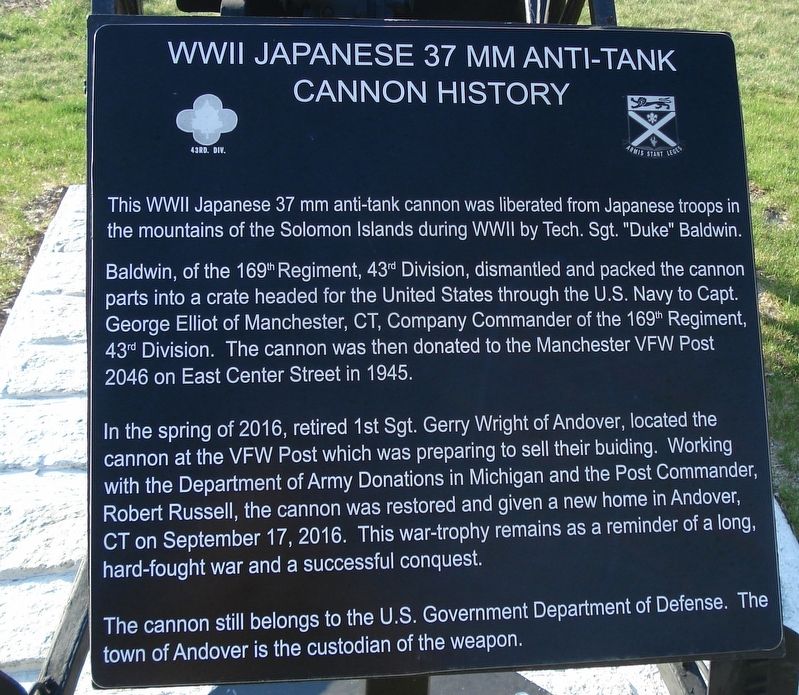 WWII Japanese 37 mm anti-tank cannon history Marker image. Click for full size.