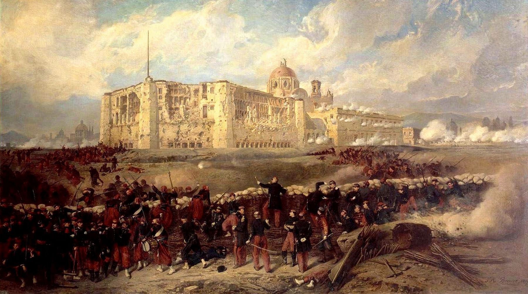 El General Bazaine ataca el fuerte de San Javier durante el sitio de Puebla, 29 de Marzo de 1863. image. Click for full size.