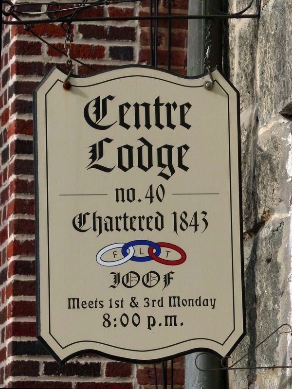 Center<br>Lodge<br>no. 40<br>Chartered 1843<br>F L T<br>IOOF<br>Meets 1st & 3rd Monday<br>8:00 P.M.. Click for full size. Center<br>Lodge<br>no. 40<br>Chartered 1843<br>F L T<br>IOOF<br>Meets 1st & 3rd Monday<br>8:00 P.M. image. Click for full size.