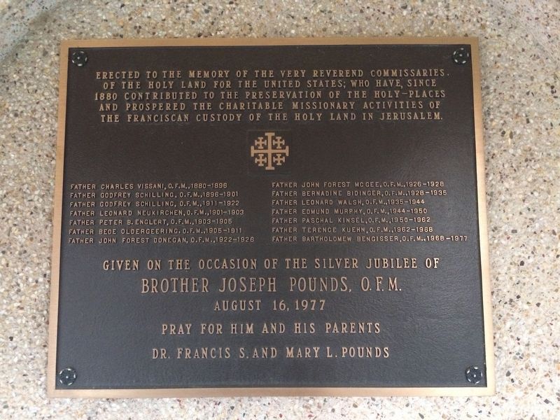 Erected to the Memory of the Very Reverend Commissaries Marker image. Click for full size.