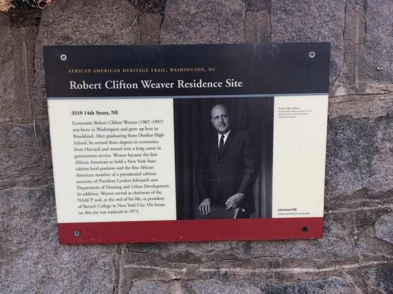 Robert Clifton Weaver Residence Site Marker. Click for full size. Robert Clifton Weaver Residence Site Marker image. Click for full size.