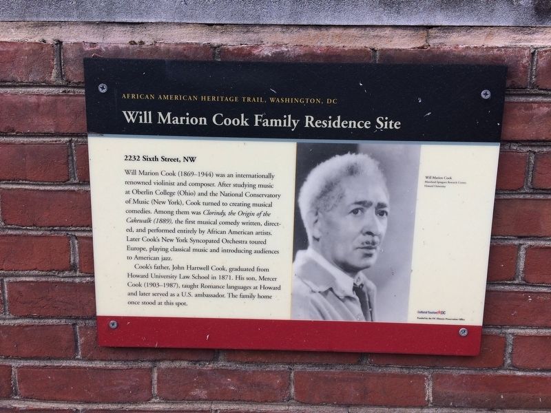 Will Marion Cook Family Residence Site Marker. Click for full size. Will Marion Cook Family Residence Site Marker image. Click for full size.