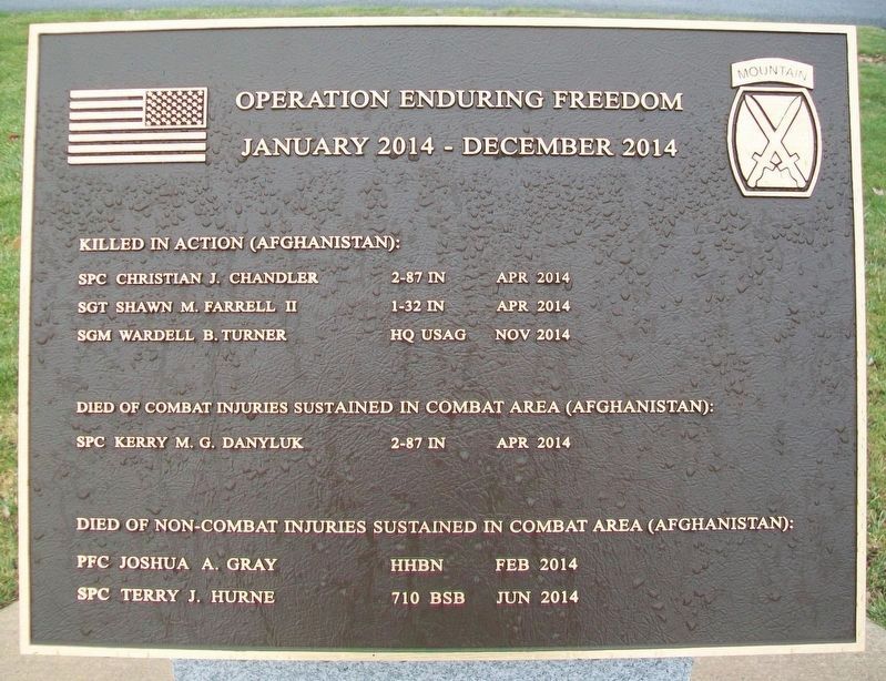 10th Mountain Division Heroes Walk Memorial 2014 Marker. Click for full size. 10th Mountain Division Heroes Walk Memorial 2014 Marker image. Click for full size.