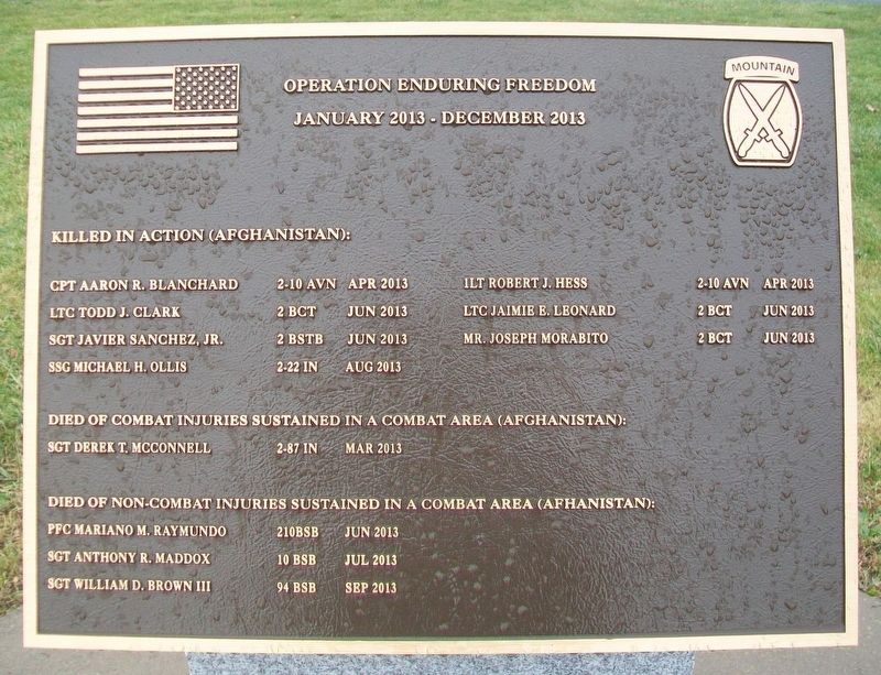10th Mountain Division Heroes Walk Memorial 2013 Marker. Click for full size. 10th Mountain Division Heroes Walk Memorial 2013 Marker image. Click for full size.