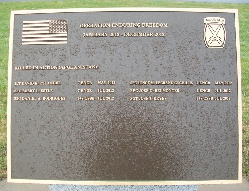 10th Mountain Division Heroes Walk Memorial 2012 Marker image. Click for full size.