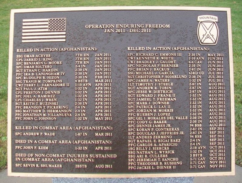 10th Mountain Division Heroes Walk Memorial 2011 Marker image. Click for full size.