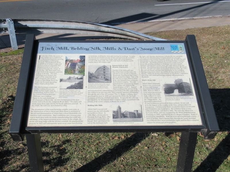 Fitch Mill, Belding Silk Mills & Dart's Stone Mill Marker. Click for full size. Fitch Mill, Belding Silk Mills & Dart's Stone Mill Marker image. Click for full size.