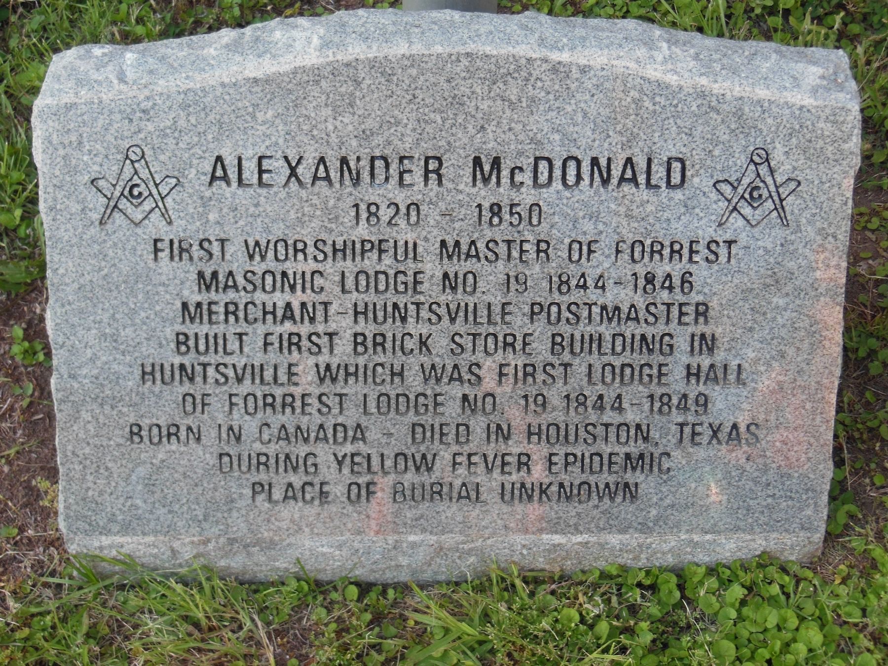 Alexander McDonald Memorial (<i>located at current Forrest Lodge building </i>) image. Click for full size.
