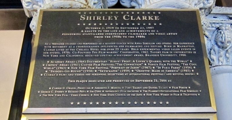 Shirley Clarke Marker image. Click for full size.