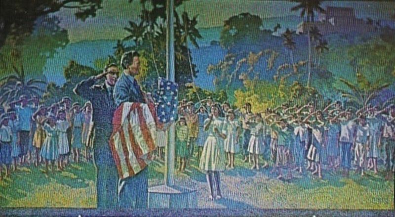 <i>Hawaii Flag Ceremony At Laie School 1921</i> image. Click for full size.
