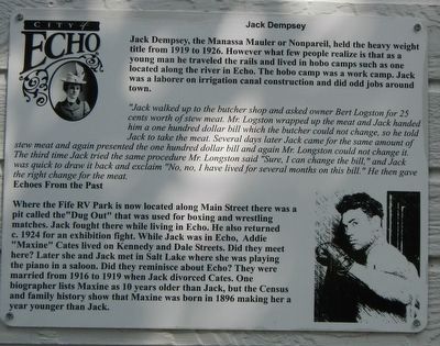 Jack Dempsey Marker. Click for full size. Jack Dempsey Marker image. Click for full size.