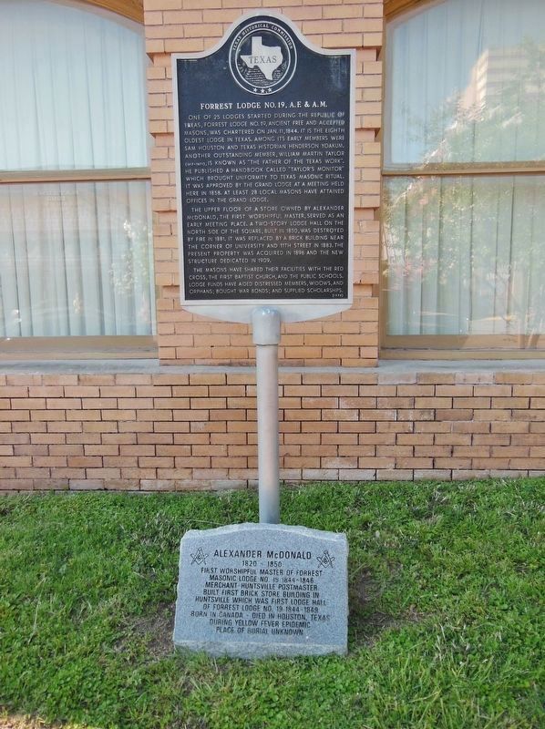 Forrest Lodge No. 19, A.F. & A.M. Marker (<i>tall view</i>) image. Click for full size.