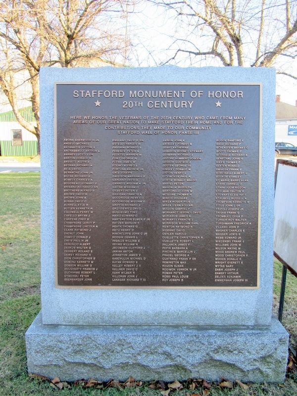 Stafford Monument of Honor 20th Century. Click for full size. Stafford Monument of Honor 20th Century image. Click for full size.