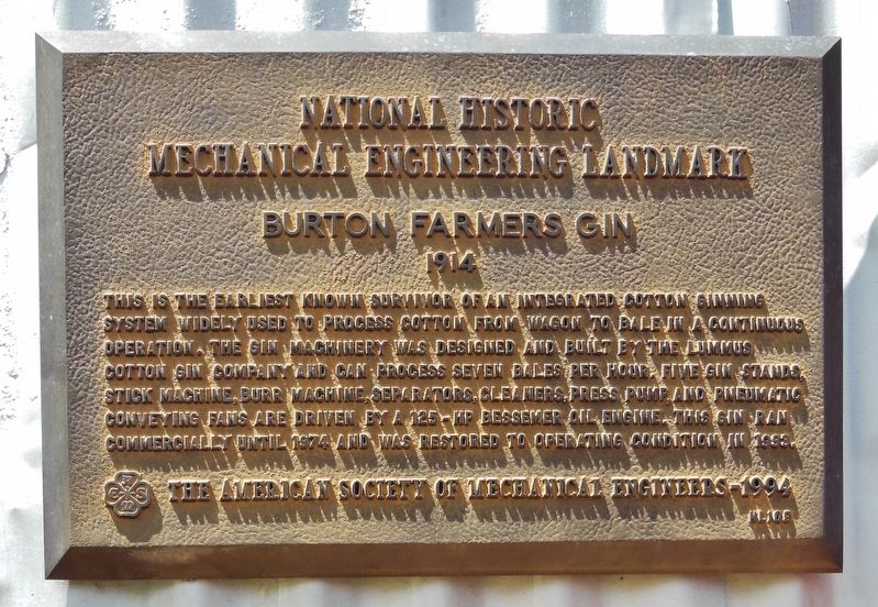 Burton Farmers Gin 1914 Marker image. Click for full size.
