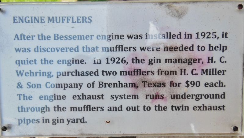 Burton Farmers Gin - Engine Muffler Information image. Click for full size.