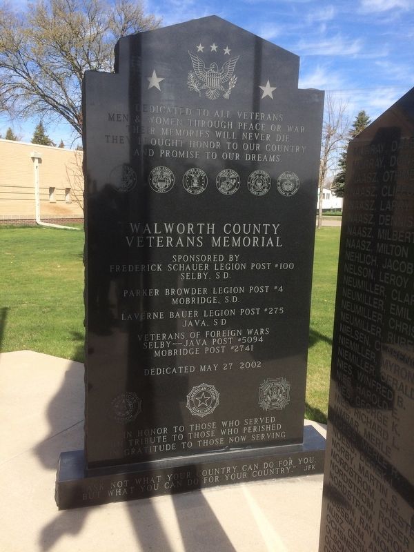 Walworth County, South Dakota Veterans Memorial Marker image. Click for full size.