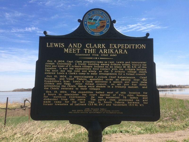 Lewis and Clark Expedition Meet The Arikara Marker image. Click for full size.