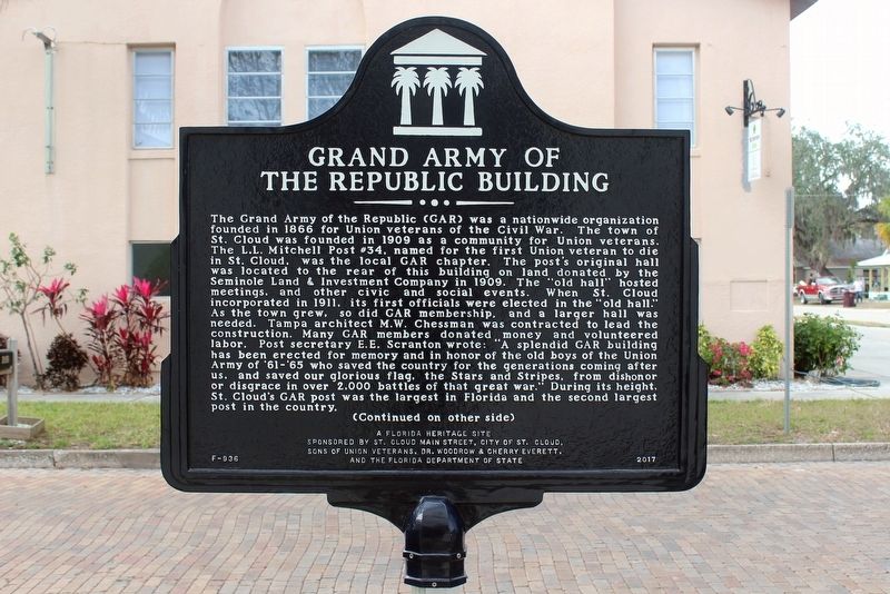 Grand Army of the Republic Building Marker-Side 1 image. Click for full size.
