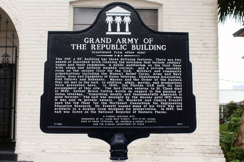 Grand Army of the Republic Building Marker-Side 2 image. Click for full size.